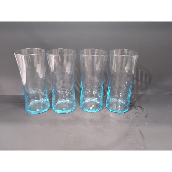 Wheaton Highball Glasses, Ribbed Optic Swirl, Sea Blue Set of 4, Vtg‎ Drinkware - Picture 3 of 9